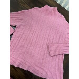 J. Crew Merino Alpaca Wool Blend Wide Cable Sweater Pink Large Cozy Grandma Core